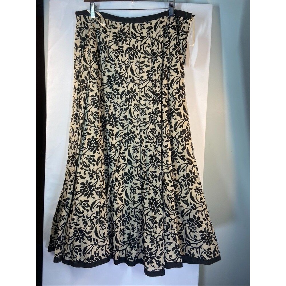 LAUREN RALPH LAUREN WOMENS SZ 14 MIDI SKIRT TAN PLEATS FLORAL PRIINT LINED NWT